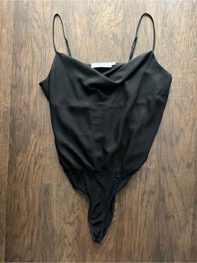 ASTR The Label Black Cowl-Neck Spaghetti Strap Bodysuit